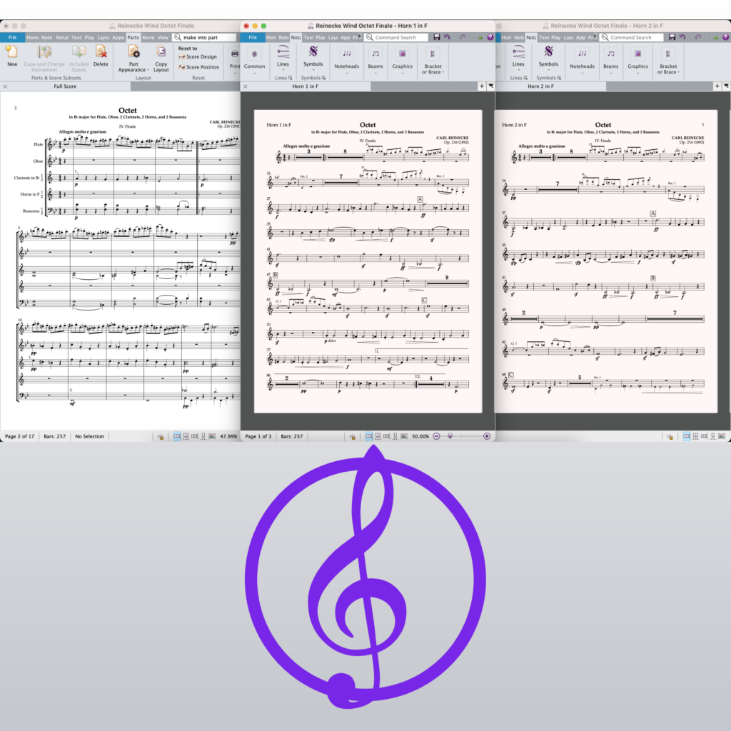 Logiciel Sibelius : partition d’ensemble et parties séparées